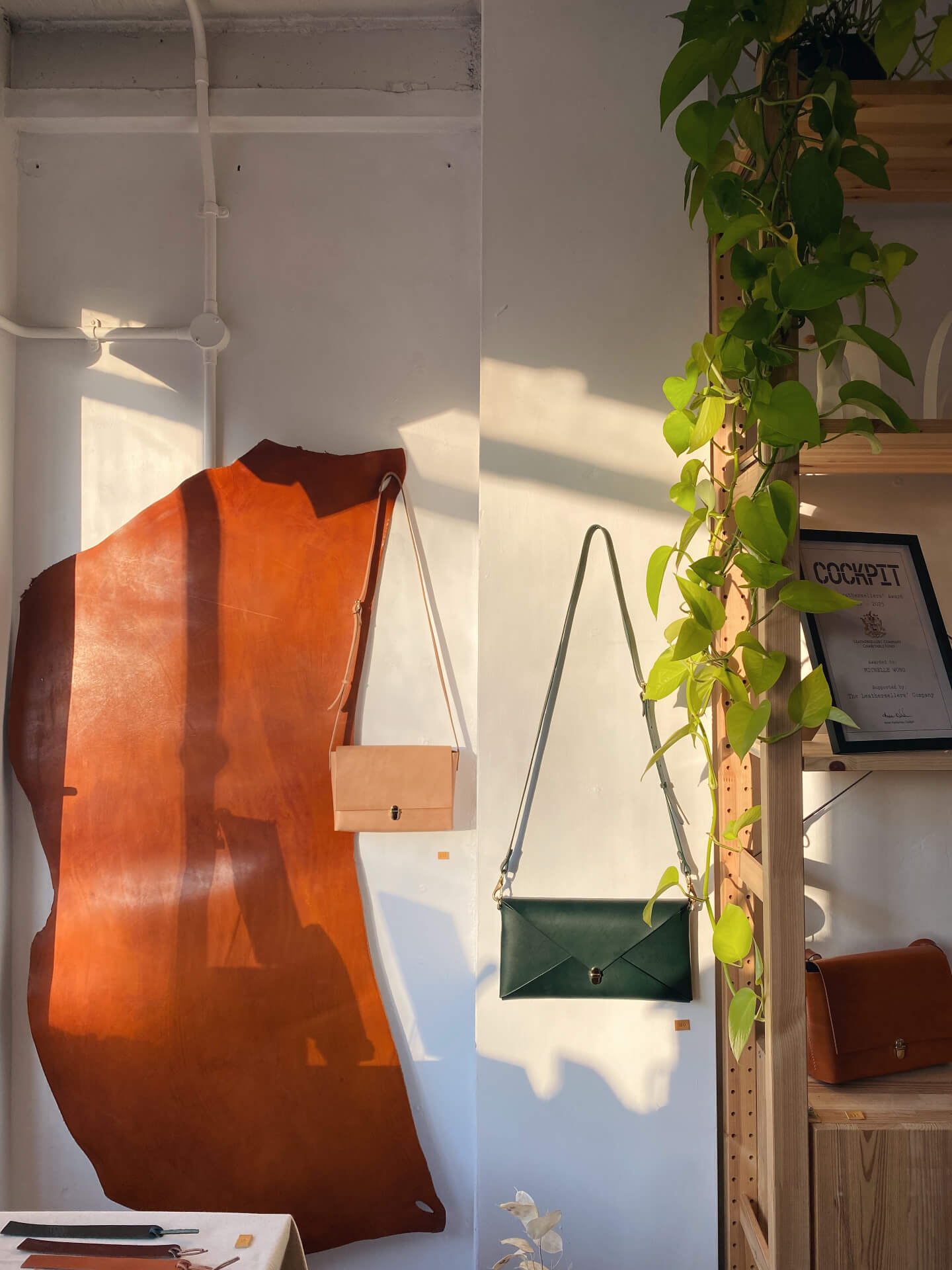 Inside the studio of Michelle Wong handcrafted leather goods