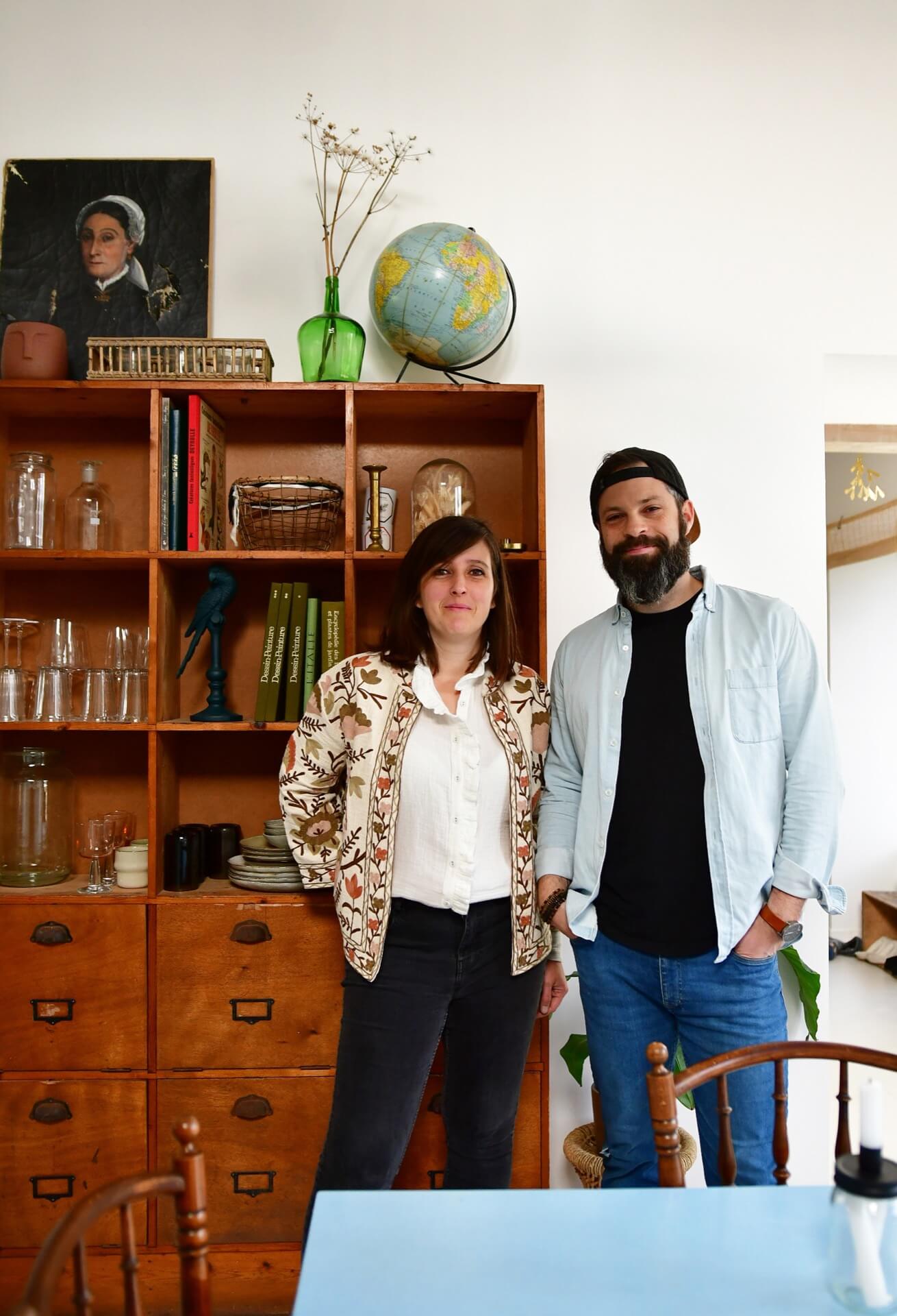 Marion Larpent ad partner in their French gite decorated with vintage furniture and objects.