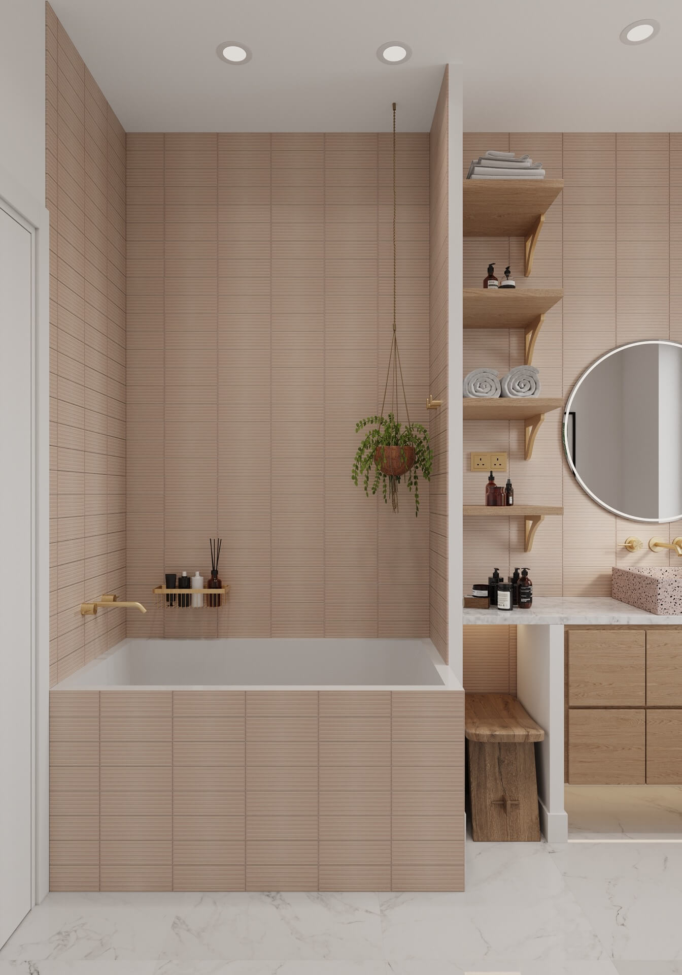 Japanese inspired pink bathroom by Interior designer Raluca Vaduva of Detail Movement